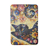 Schwarze Whimsikkatze Abstrakte Blumenmalerei Kuns Badematte (Vorderseite Vertikal)