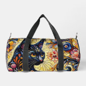 Schwarze Whimsikkatze Abstrakte Blumenmalerei Kuns Duffle Bag (Rückseite)