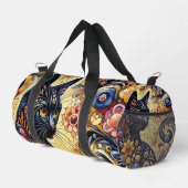 Schwarze Whimsikkatze Abstrakte Blumenmalerei Kuns Duffle Bag (Rechte Ecke)