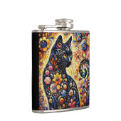 Schwarze Whimsikkatze Abstrakte Blumenmalerei Kuns Flachmann (Rechts)