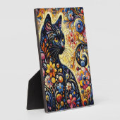 Schwarze Whimsikkatze Abstrakte Blumenmalerei Kuns Fotoplatte (Seite)