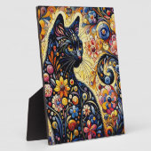 Schwarze Whimsikkatze Abstrakte Blumenmalerei Kuns Fotoplatte (Seite)