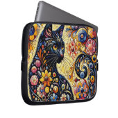 Schwarze Whimsikkatze Abstrakte Blumenmalerei Kuns Laptopschutzhülle (Vorne Rechts)