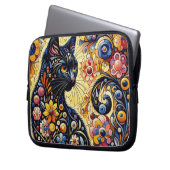 Schwarze Whimsikkatze Abstrakte Blumenmalerei Kuns Laptopschutzhülle (Vorderseite Links)