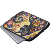 Schwarze Whimsikkatze Abstrakte Blumenmalerei Kuns Laptopschutzhülle (Vorne Knopf)