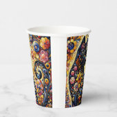 Schwarze Whimsikkatze Abstrakte Blumenmalerei Kuns Pappbecher (Rechts)