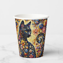 Schwarze Whimsikkatze Abstrakte Blumenmalerei Kuns Pappbecher
