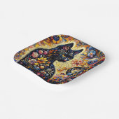 Schwarze Whimsikkatze Abstrakte Blumenmalerei Kuns Pappteller (Gewinkelt)