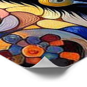 Schwarze Whimsikkatze Abstrakte Blumenmalerei Kuns Poster (Ecke)