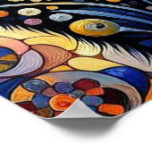 Schwarze Whimsikkatze Abstrakte Blumenmalerei Kuns Poster (Ecke)