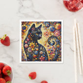 Schwarze Whimsikkatze Abstrakte Blumenmalerei Kuns Serviette (Beispiel)