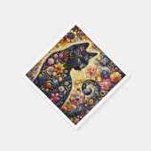 Schwarze Whimsikkatze Abstrakte Blumenmalerei Kuns Serviette (Ecke)