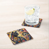 Schwarze Whimsikkatze Abstrakte Blumenmalerei Kuns Untersetzer (Vor Ort)