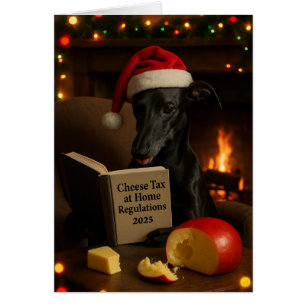 Schwarze Whippet 'Käse-Steuer' Weihnachtskarte