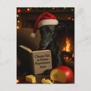 Schwarze Whippet 'Käse-Steuer' Weihnachtskarte Postkarte