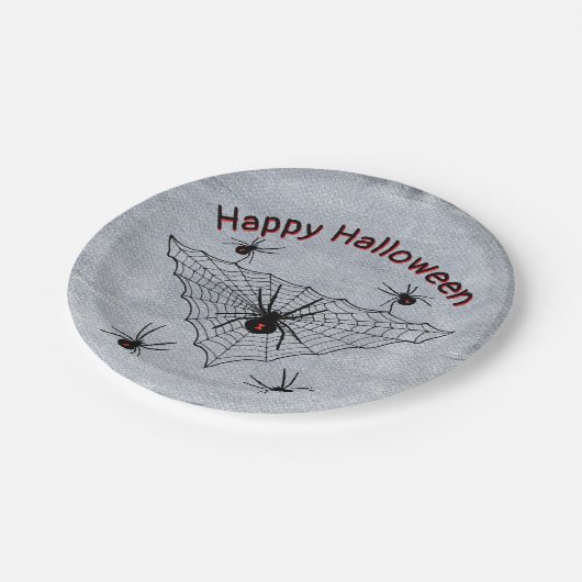 Schwarze Widow Spinnen im Dreieck Rustikal Weiß Pappteller (Schrägansicht)