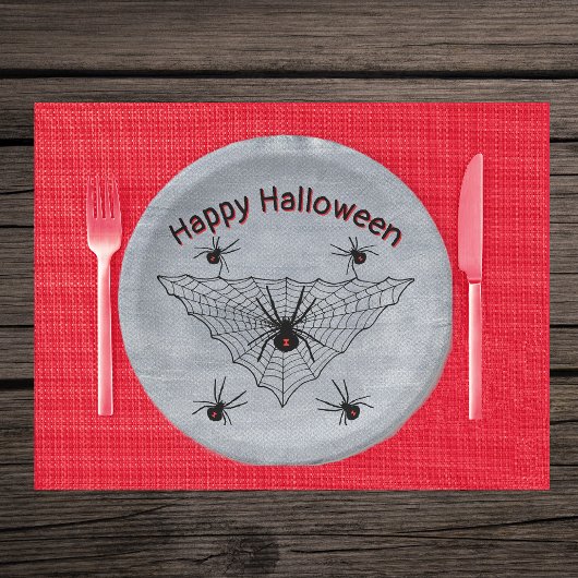 Schwarze Widow Spinnen im Dreieck Rustikal Weiß Pappteller