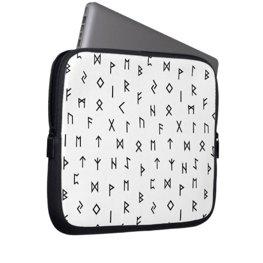 Schwarze Wikingrunden auf weißem Hintergrund Laptopschutzhülle (Vorne Rechts)