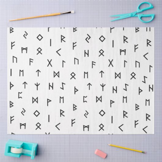 Schwarze Wikingrunden auf weißem Hintergrund Seidenpapier (Basteln)