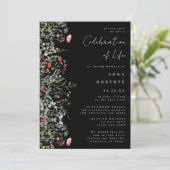 Schwarze Wildblume Beerdigung Einladung (Stehend Vorderseite)