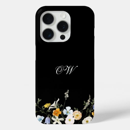 Schwarze Wildblume Bläserne Eleganinitials Monogra Case-Mate iPhone Hülle (Rückseite)