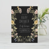 Schwarze Wildblume Boho Kinderdusche Elegant Moder Einladung (Stehend Vorderseite)
