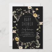 Schwarze Wildblume Boho Kinderdusche Elegant Moder Einladung (Vorderseite)