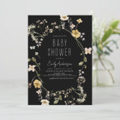 Schwarze Wildblume Boho Kinderdusche Elegant Moder Einladung (Stehend Vorderseite)