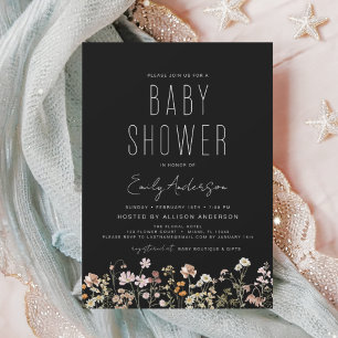 Schwarze Wildblume Boho Kinderdusche Elegant Moder Einladung