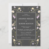 Schwarze Wildblume Elegante Einladung zur Hochzeit (Vorderseite)