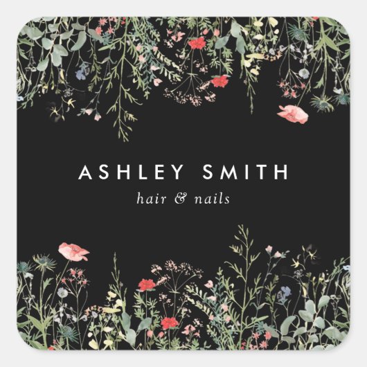 Schwarze Wildblume Quadratischer Aufkleber (Vorderseite)