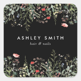 Schwarze Wildblume Quadratischer Aufkleber