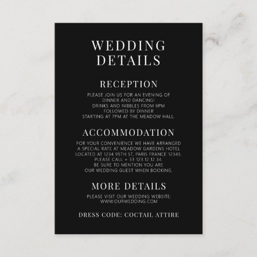 Schwarze Wildblume, rustikale Hochzeitsdetails Begleitkarte (Vorderseite)