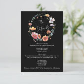Schwarze Wildblume Wreath Sommer Hochzeitdetails Begleitkarte (Stehend Vorderseite)