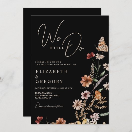 Schwarze Wildblumen, die wir noch immer überprüfen Einladung (Vorne/Hinten)