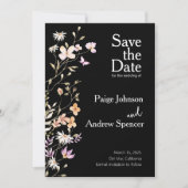 Schwarze Wildblumen Hochzeit speichern das Datum Einladung (Vorderseite)