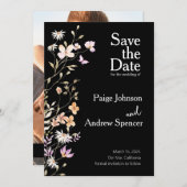 Schwarze Wildblumen Hochzeit speichern das Datum Einladung (Vorne/Hinten)