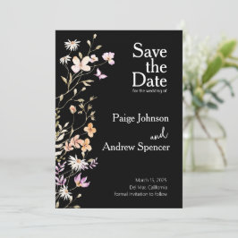 Schwarze Wildblumen Hochzeit speichern das Datum Einladung