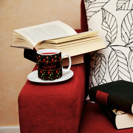 Schwarze Wildblumen Mohnkaffee Tasse