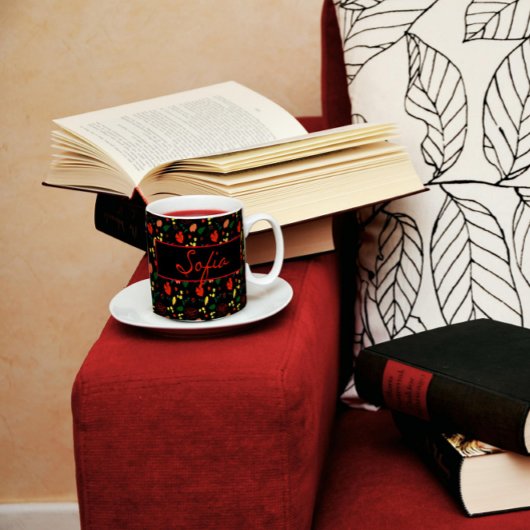 Schwarze Wildblumen Roter Mohnkaffee Tasse