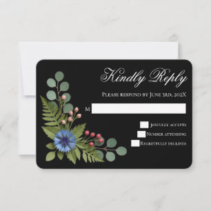 Schwarze Wildblumengarten-Hochzeits-RSVP-Karte RSVP Karte