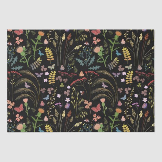 Schwarze WildblumenGewebe Seidenpapier (Vorderseite)