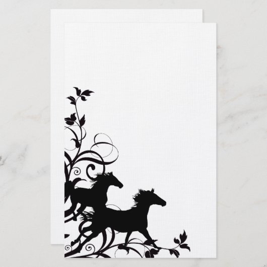 Schwarze Wildpferde Briefpapier (Vorne/Hinten)