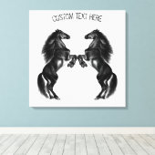 Schwarze Wildpferde - Drucken - Ihr Text Leinwanddruck (Insitu (Holzboden))