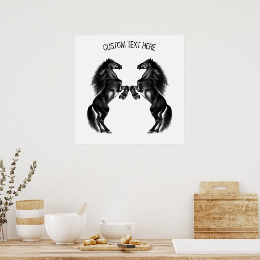 Schwarze Wildpferde gestalten Ihren Text / Farbe Poster (Küche)