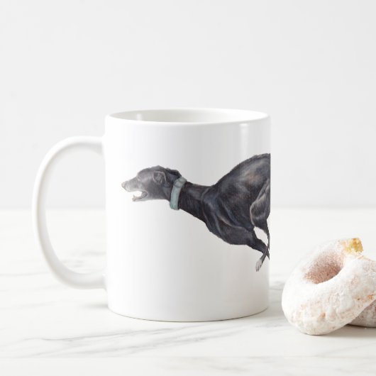Schwarze Windhund-Hundekunst-Tasse Kaffeetasse (Mit Donut)