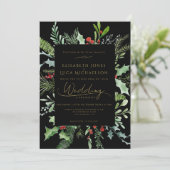 Schwarze Winterbeeren-Blatt-Botanische-Monogramm-H Einladung (Stehend Vorderseite)