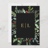 Schwarze Winterbeeren-Blatt-Botanische-Monogramm-H Einladung (Rückseite)