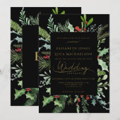 Schwarze Winterbeeren-Blatt-Botanische-Monogramm-H Einladung (Vorne/Hinten)