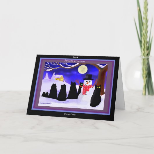 Schwarze Winterkatzen Weihnachtskarten Feiertagskarte (Vorderseite)